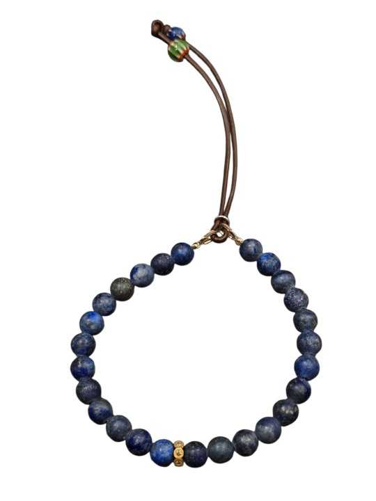 BRACELET EN LAPIS MAT 6MM RONDELLE ARGENT DORE 6 DIAMANTS LE MATTE LAPIS CATHERINE MICHIELS boutique jewelery Strasbourg