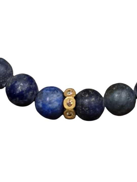 BRACELET EN LAPIS MAT 6MM RONDELLE ARGENT DORE 6 DIAMANTS LE MATTE LAPIS CATHERINE MICHIELS boutique jewelery Strasbourg zoom