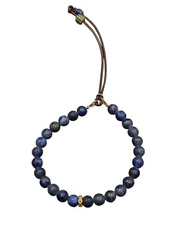 BRACELET EN LAPIS MAT 6MM RONDELLE ARGENT DORE 6 DIAMANTS LE MATTE LAPIS CATHERINE MICHIELS boutique jewelery Strasbourg vue