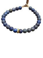 BRACELET EN LAPIS MAT 6MM RONDELLE ARGENT DORE 6 DIAMANTS LE MATTE LAPIS CATHERINE MICHIELS boutique jewelery Strasbourg large