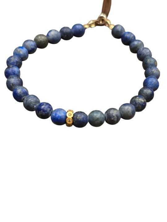 BRACELET EN LAPIS MAT 6MM RONDELLE ARGENT DORE 6 DIAMANTS LE MATTE LAPIS CATHERINE MICHIELS boutique jewelery Strasbourg large