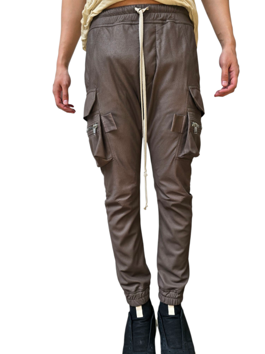 PANTALON BIKER CUIR BLISTER DUST MASTODON CARGO RICK OWENS HOMME RU01F 2396 LBF 34 DESIGNER AVANT-GARDE STRASBOURG face bis