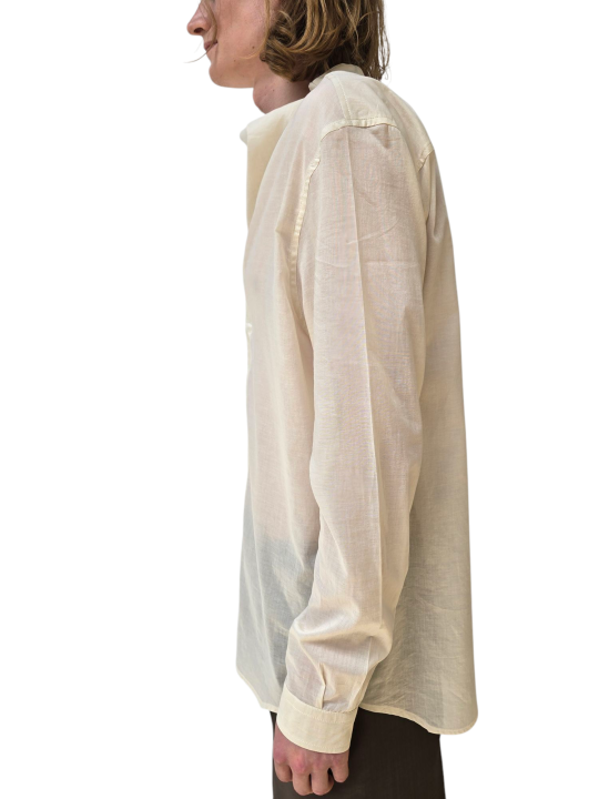 CHEMISE VOILE DE COTON COL BIAIS MONTANT CREME BUTTER ISLAND SHIRT RICK OWENS HOMME RU01F 229 FASHION DESIGNER STRASBOURG profil