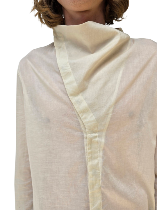 CHEMISE VOILE DE COTON COL BIAIS MONTANT CREME BUTTER ISLAND SHIRT RICK OWENS HOMME RU01F 229 FASHION DESIGNER STRASBOURG col