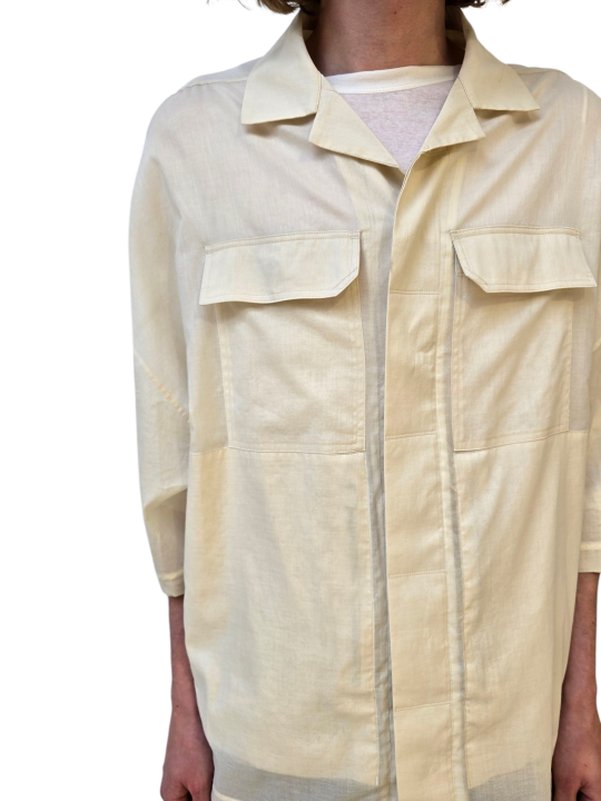 CHEMISE OVERSIZE VOILE DE COTON MANCHES 34 CREME BUTTER MAGNUM TOMMY RICK OWENS HOMME RU01F 2298 Fashion Strasbourg face zoom