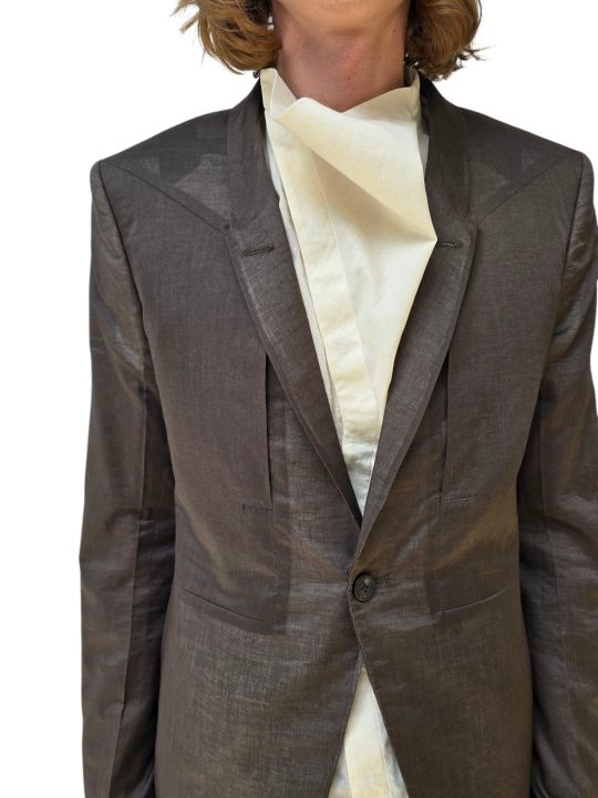 VESTE COSTUME VOILE DE COTON DARK DUST FOG POCKET SOFT SOFT BLAZER RICK OWENS HOMME RU01F 2724 CV FASHION CREATEUR détail