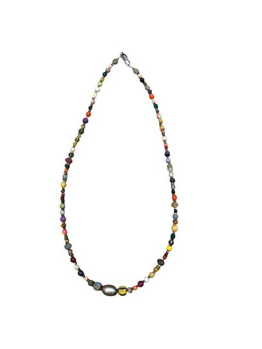 COLLIER ZAZA COURT PERLES VINTAGE JAPO AFRO EAU DOUCE HEMATITE PIERRES FW2527 CATHERINE MICHIELS boutique Strasbourg jewelery b