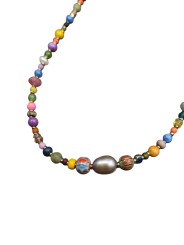 COLLIER ZAZA COURT PERLES VINTAGE JAPO AFRO EAU DOUCE HEMATITE PIERRES FW2527 CATHERINE MICHIELS boutique Strasbourg jewelery c