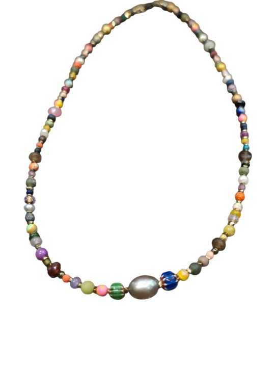 COLLIER ZAZA COURT PERLES VINTAGE JAPO AFRO EAU DOUCE HEMATITE PIERRES FW2527 CATHERINE MICHIELS boutique Strasbourg jewelery d