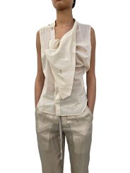 CHEMISETTE COL FOULARD VOILE DE COTON CREME BUTTER ISLAND SHIRT RICK OWENS FEMME RP01F 6136 CV 81 FASHION STRASBOURG faceOuvert2