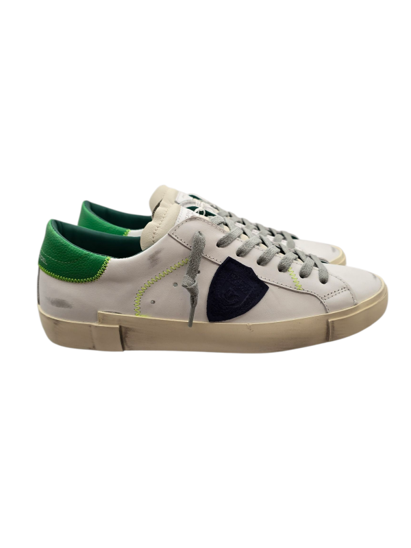 SNEAKERS PARIS CUIR BLANC SPOILER VERT FLUO PRLU VP21 Philippe Model baskets homme boutique Strasbourg shoes concept store duo