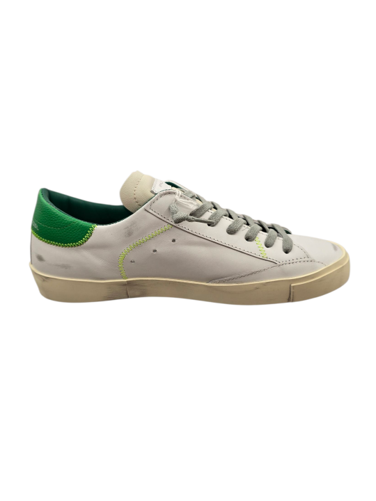 SNEAKERS PARIS CUIR BLANC SPOILER VERT FLUO PRLU VP21 Philippe Model baskets homme boutique Strasbourg shoes concept store int