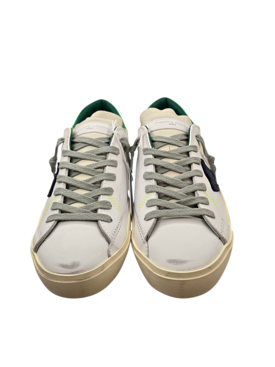 SNEAKERS PARIS CUIR BLANC SPOILER VERT FLUO PRLU VP21 Philippe Model baskets homme boutique Strasbourg shoes concept store lacet