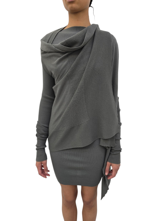 CARDIGAN WRAP EUCALYPTUS MEDIUM MERINOS RICK OWENS FEMME RP01F 6642 M 35 FASHION MODE DESIGNER CREATEUR STRASBOURG face bis