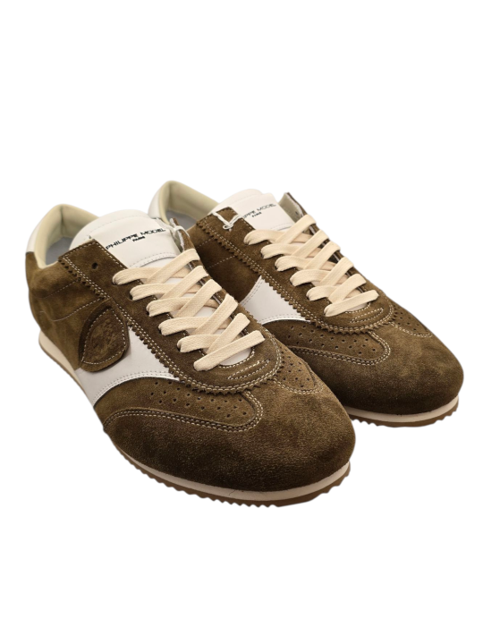 BASKETS PLANCHE DAIM MILTAIRE CUIR BLANC PNLU D005 PHILIPPE MODEL HOMME boutique Strasbourg mode shoes made in italie biais face