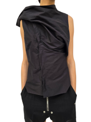CHEMISETTE COL FOULARD COTON CADY NOIR ISLAND SHIRT RICK OWENS FEMME RP01F 6136 SC 09 FASHION DESIGNER STRASBOURG face