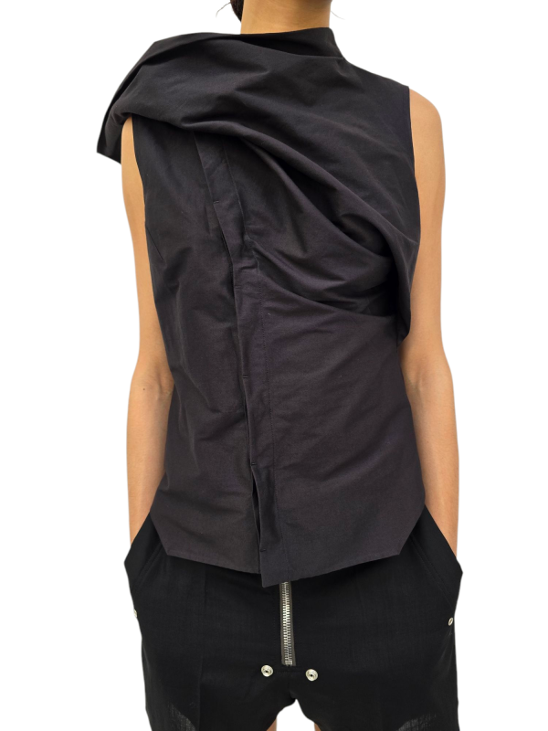 CHEMISETTE COL FOULARD COTON CADY NOIR ISLAND SHIRT RICK OWENS FEMME RP01F 6136 SC 09 FASHION DESIGNER STRASBOURG face