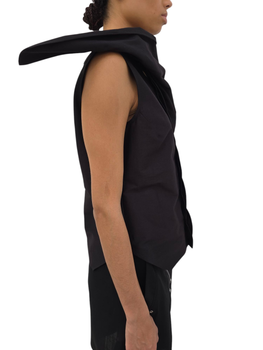 CHEMISETTE COL FOULARD COTON CADY NOIR ISLAND SHIRT RICK OWENS FEMME RP01F 6136 SC 09 FASHION DESIGNER STRASBOURG profil