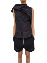 CHEMISETTE COL FOULARD COTON CADY NOIR ISLAND SHIRT RICK OWENS FEMME RP01F 6136 SC 09 FASHION DESIGNER STRASBOURG plein pied