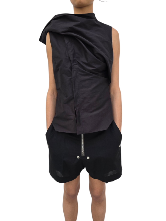 CHEMISETTE COL FOULARD COTON CADY NOIR ISLAND SHIRT RICK OWENS FEMME RP01F 6136 SC 09 FASHION DESIGNER STRASBOURG plein pied