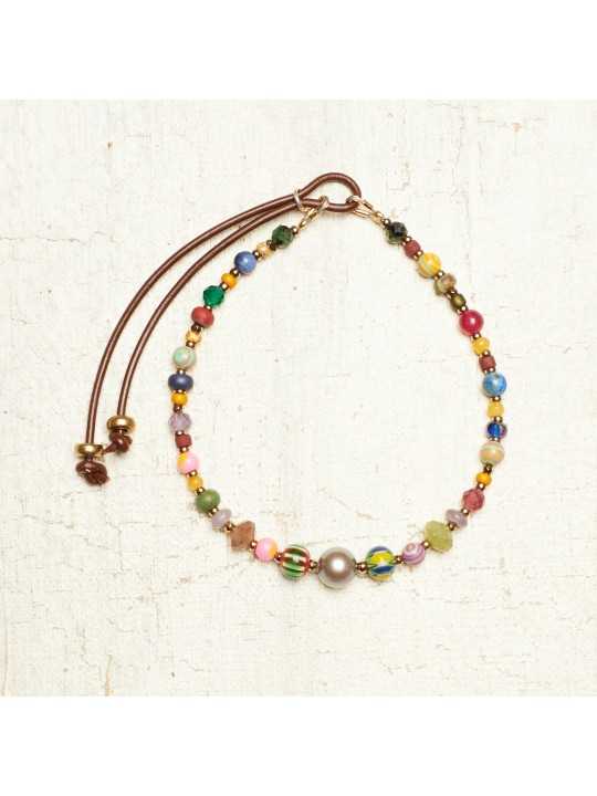 BRACELET ZAZA B ZAZOU PERLES VINTAGE JAPO AFRO EAU DOUCE HEMATITE PIERRES FW2527 bijoux Catherine Michiels jewelery boutique lux