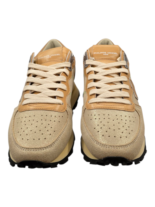 BASKETS TROPEZ HAUTE CUIR METAL DABLE CUIR CAMEL TKLD MD02 Philippe Model baskets Femme boutique Strasbourg shoes lacets front