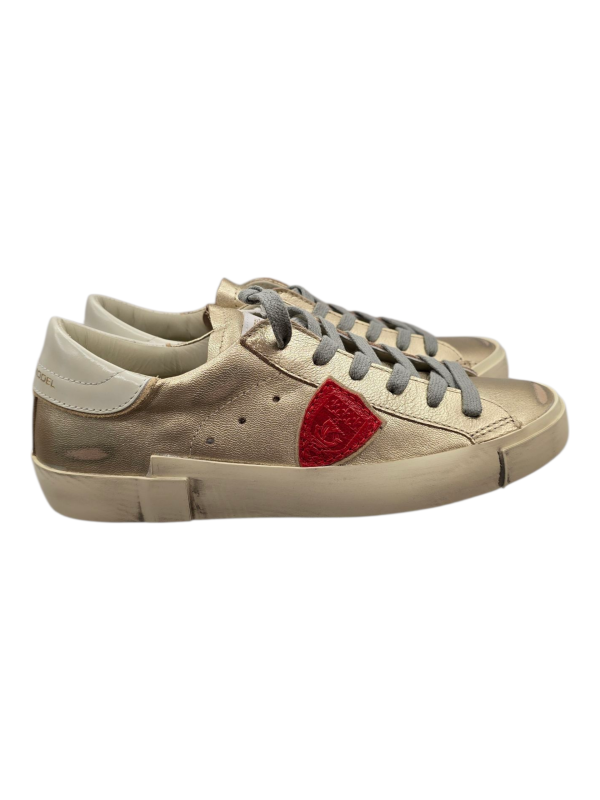SNEAKERS PARIS CUIR METAL GOLD LOGO ROUGE ET BLEU PRLD MF01 baskets PHILIPPE MODEL FEMME boutique Strasbourg shop online rouge