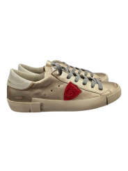 SNEAKERS PARIS CUIR METAL GOLD LOGO ROUGE ET BLEU PRLD MF01 baskets PHILIPPE MODEL FEMME boutique Strasbourg shop online duo