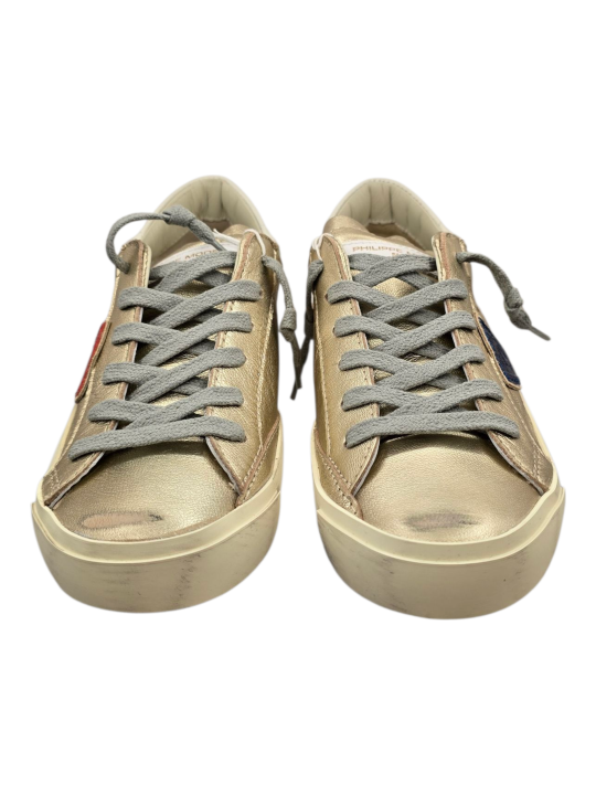 SNEAKERS PARIS CUIR METAL GOLD LOGO ROUGE ET BLEU PRLD MF01 baskets PHILIPPE MODEL FEMME boutique Strasbourg shop online dessus