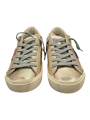 SNEAKERS PARIS CUIR METAL GOLD LOGO ROUGE ET BLEU PRLD MF01 baskets PHILIPPE MODEL FEMME boutique Strasbourg shop online dessus