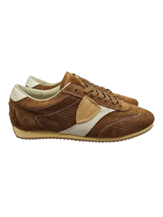 BASKETS PLANCHE DAIM TRESSE TABAC CUIR BLANC CRAQUELE PHILIPPE MODEL FEMME PNLD DT10 FASHION MODE STRASBOURG BOUTIQUE sneakers d