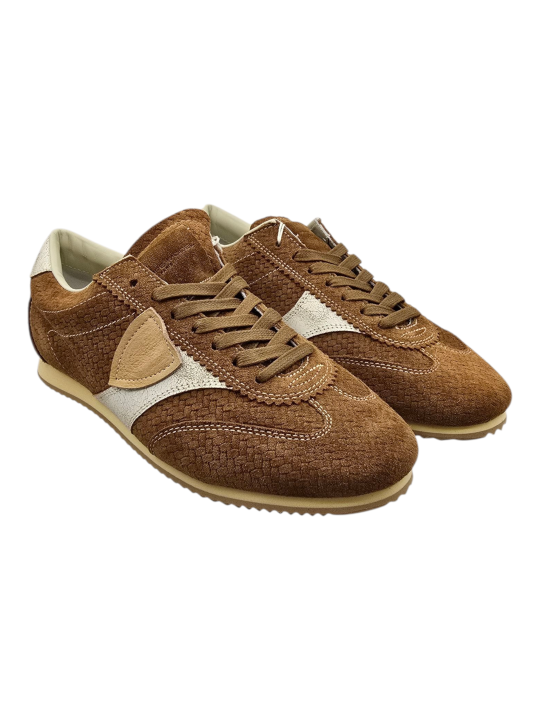 BASKETS PLANCHE DAIM TRESSE TABAC CUIR BLANC CRAQUELE PHILIPPE MODEL FEMME PNLD DT10 FASHION MODE STRASBOURG BOUTIQUE sneakers e