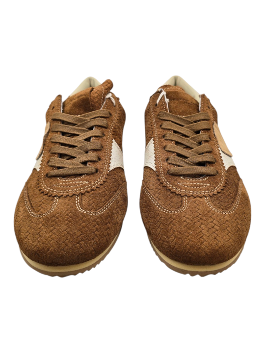 BASKETS PLANCHE DAIM TRESSE TABAC CUIR BLANC CRAQUELE PHILIPPE MODEL FEMME PNLD DT10 FASHION MODE STRASBOURG BOUTIQUE sneakers t