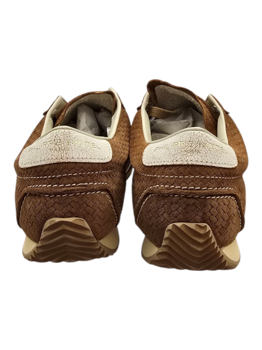 BASKETS PLANCHE DAIM TRESSE TABAC CUIR BLANC CRAQUELE PHILIPPE MODEL FEMME PNLD DT10 FASHION MODE STRASBOURG BOUTIQUE sneakers s