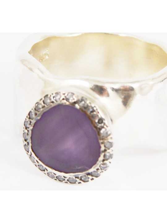 BAGUE ADDISON AMETHYSTE MAT DIAMANTS GRIS GLACES 1S ST DIA IG AMH MAT ARGENT ROSA MARIA BIJOUX Strasbourg boutique jewelery ring