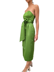 ROBE VERTE BUSTIER PORTE FEUILLE JUROR SATIN SG23 ESSENTIEL ANTWERP FEMME FASHION MODE DESIGNER CREATEUR STRASBOURG profil
