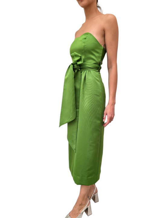 ROBE VERTE BUSTIER PORTE FEUILLE JUROR SATIN SG23 ESSENTIEL ANTWERP FEMME FASHION MODE DESIGNER CREATEUR STRASBOURG profil