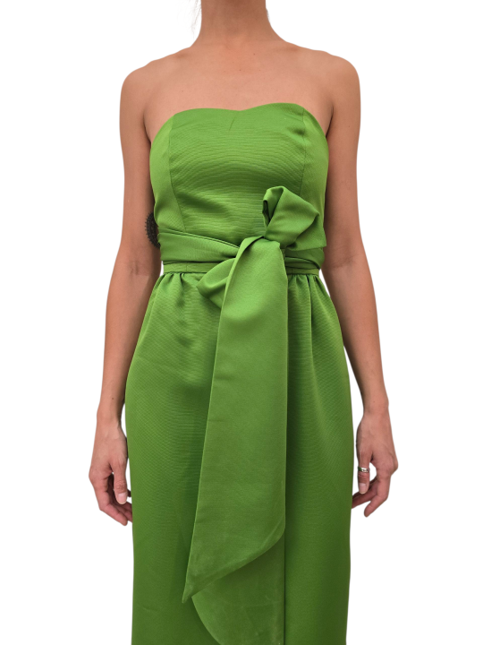 ROBE VERTE BUSTIER PORTE FEUILLE JUROR SATIN SG23 ESSENTIEL ANTWERP FEMME FASHION MODE DESIGNER CREATEUR STRASBOURG bustier