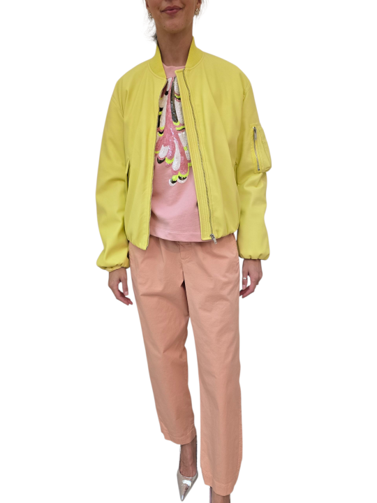 BOMBERS CUIR SIMILI JAUNE JUG LS32 ESSENTIEL ANTWERP FEMME boutique Strasbourg blouson mode fashion store online silhouette