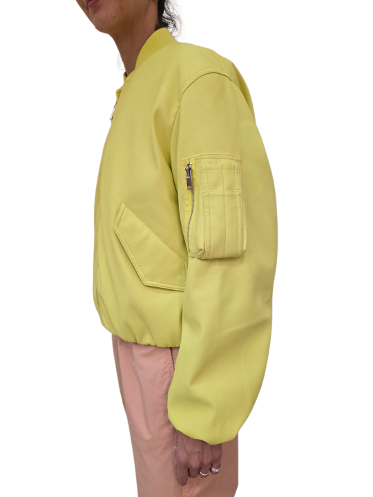 BOMBERS CUIR SIMILI JAUNE JUG LS32 ESSENTIEL ANTWERP FEMME boutique Strasbourg blouson mode fashion store online profil