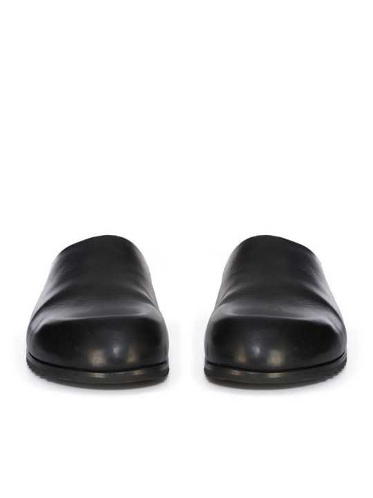 MULES CUIR NOIR GRANOLA RICK OWENS HOMME RU01F 2809 LGE 09 DESIGNER AVANT-GARDE CREATEUR STRASBOURG shoes front