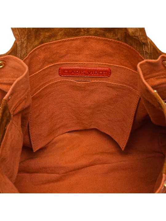 SAC JOSEPH CABAS SUEDE TABAC TOILE TERRACOTTA PRESSIONS 4402 CLARIS VIROT femme bag Strasbourg luxe créateur intérieur