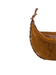 SAC DEMI LUNE CHRIS SUEDE TABAC SANGLE CORDE TABAC MAUVE 4333 CLARIS VIROT femme bag Strasbourg luxe créateur sangle bagagerie