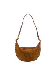 SAC DEMI LUNE CHRIS SUEDE TABAC SANGLE CORDE TABAC MAUVE 4333 CLARIS VIROT femme bag Strasbourg luxe créateur design bagagerie