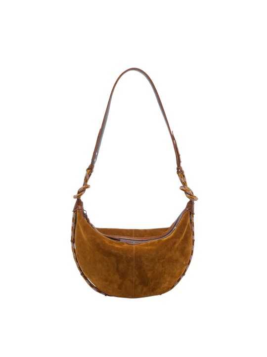 SAC DEMI LUNE CHRIS SUEDE TABAC SANGLE CORDE TABAC MAUVE 4333 CLARIS VIROT femme bag Strasbourg luxe créateur design bagagerie