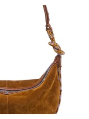 SAC DEMI LUNE CHRIS SUEDE TABAC SANGLE CORDE TABAC MAUVE 4333 CLARIS VIROT femme bag Strasbourg luxe créateur noeud bagagerie