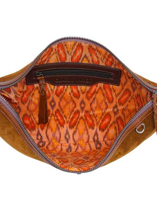 SAC DEMI LUNE CHRIS SUEDE TABAC SANGLE CORDE TABAC MAUVE 4333 CLARIS VIROT femme bag Strasbourg luxe créateur bagagerie int