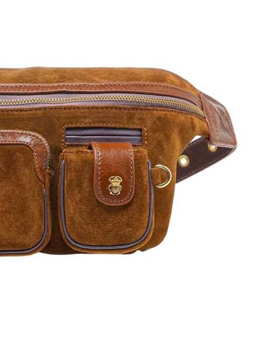 SAC BANANE ROMEO CUIR SUEDE TABAC 4323 CLARIS VIROT femme bag Strasbourg luxe créateur design bagagerie poche anneau