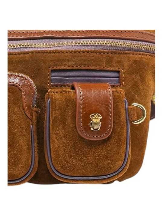 SAC BANANE ROMEO CUIR SUEDE TABAC 4323 CLARIS VIROT femme bag Strasbourg luxe créateur design bagagerie scarabée