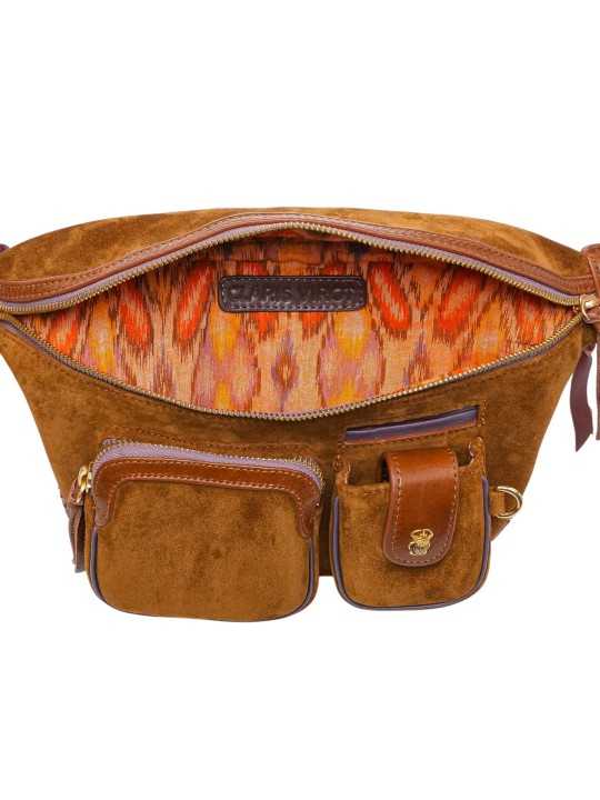 SAC BANANE ROMEO CUIR SUEDE TABAC 4323 CLARIS VIROT femme bag Strasbourg luxe créateur design bagagerie int